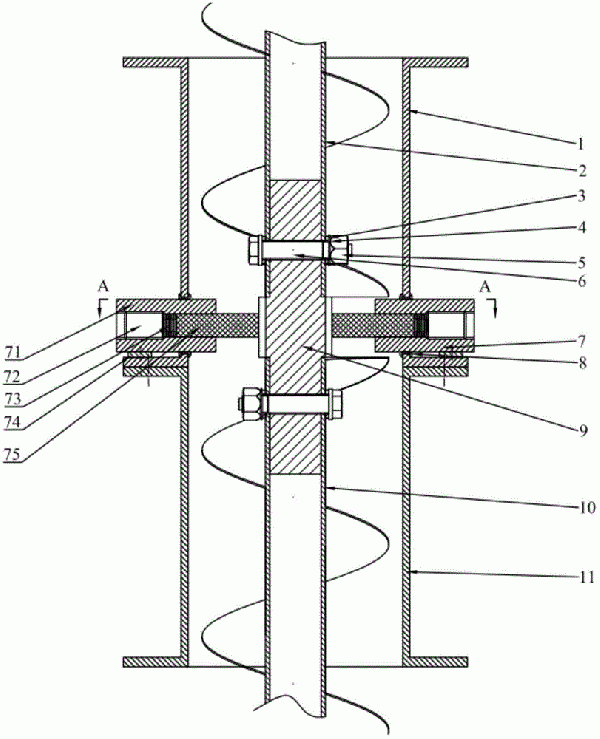 垂直螺旋输送机中间轴径向支承装置