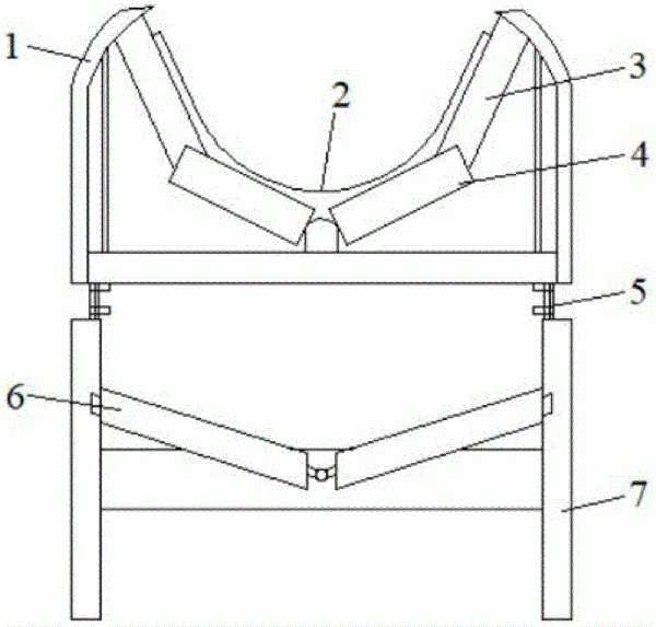 大倾角带式输送机的深槽型托辊架结构