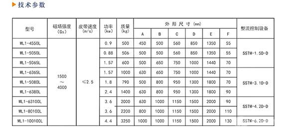 ML1系列电磁式磁轮-技术参数