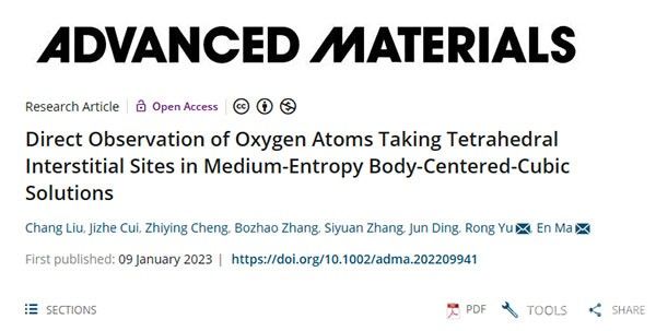 西安交大&清华大学《Advanced Materials》，IF=30.85：实现固溶体合金中间隙溶质原子占位的直接观察！