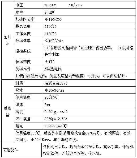 可视型熔盐电化学装置-技术参数