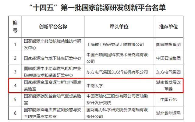 “十四五”第一批国家能源研发创新平台名单