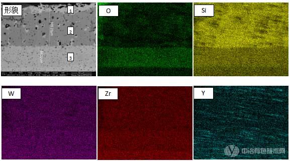 1700℃氧化14h后涂层截面元素分布