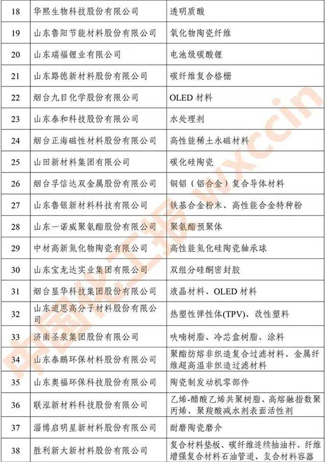 2022年度山东新材料领 军企业50强名单