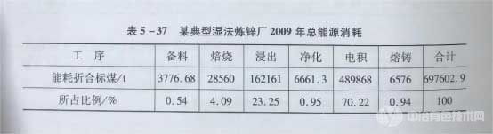 某典型湿法炼锌厂2009年总能源消耗