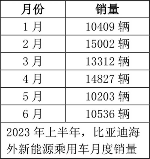 2023年比亚迪海外新能源乘用车的月度销量