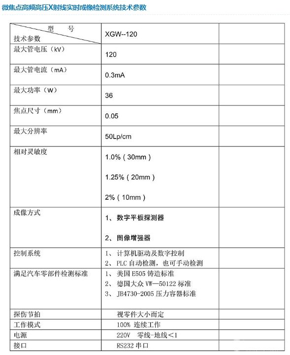 微焦点高频高压X射线实时成像检测系统