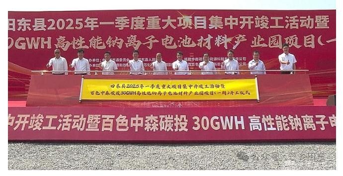 总投资100亿！ 中森碳投田东高性能钠离子电池材料产业园一期工程启动