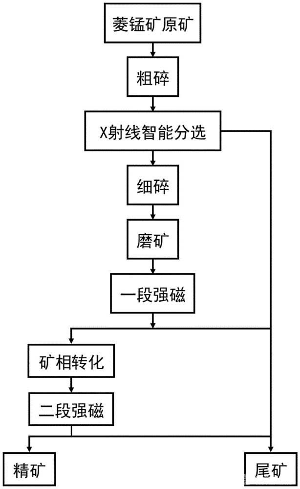 菱锰矿预先抛尾-矿相转化-磁选深度除杂工艺