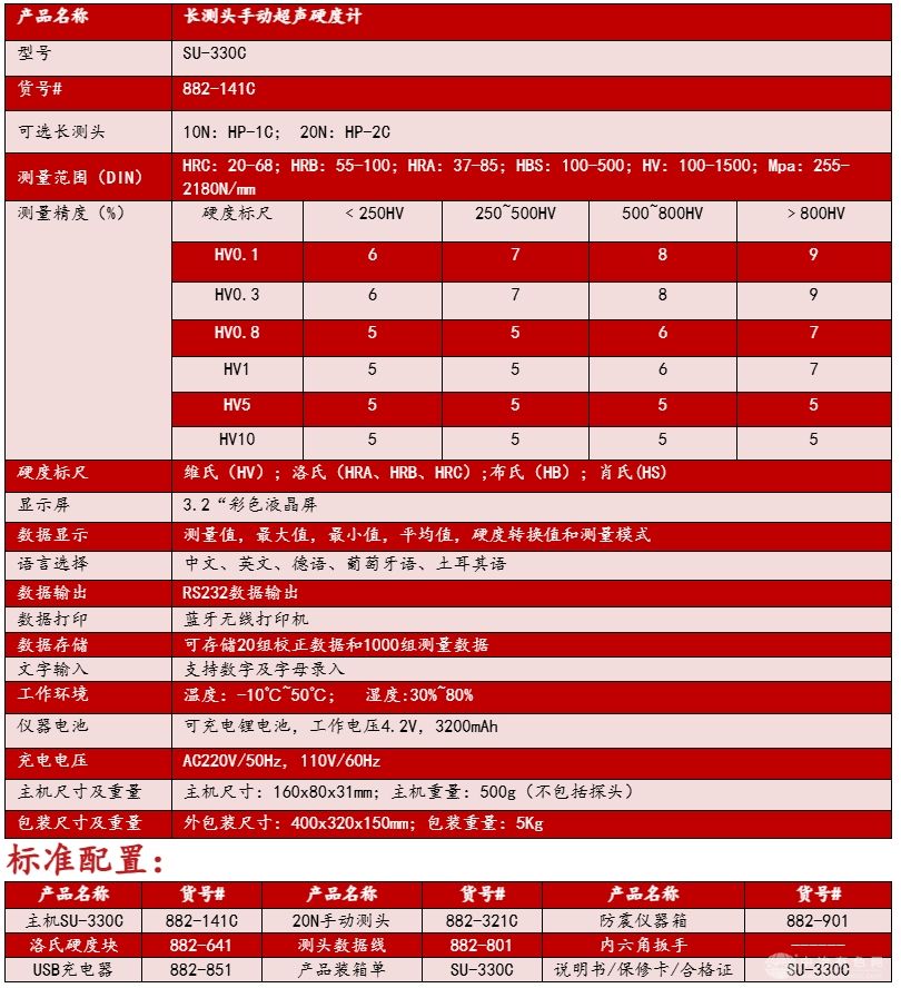 SU-330C 长测头手动超声波硬度计 (齿轮硬度计、深孔硬度计)